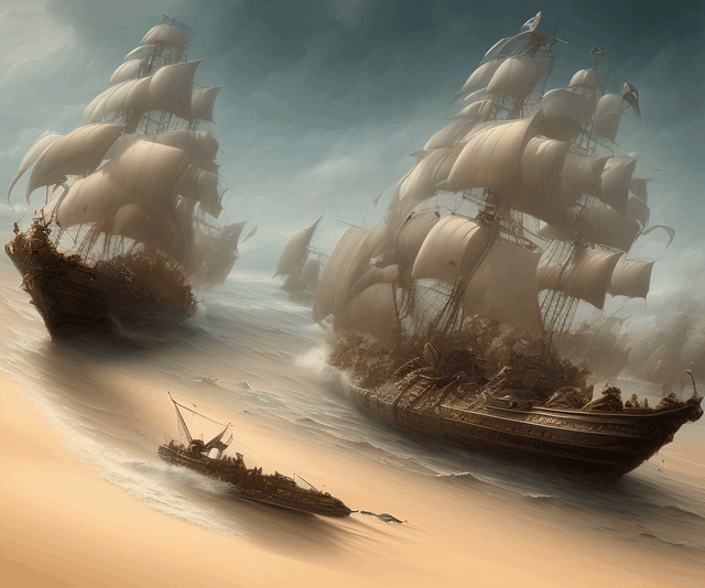 A Fast-Moving Steampunk Boat riding across the Sand Dunes - Animated Version or in GIF Format