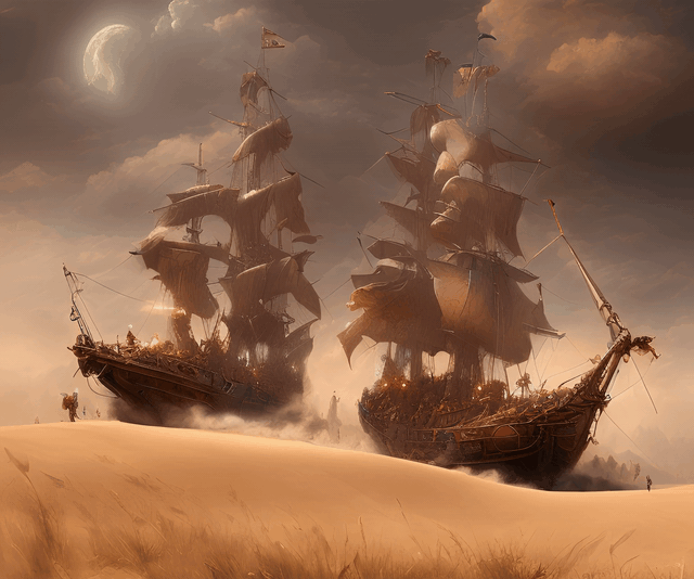 Steampunk Boat riding across the Sand Dunes in GIF Format