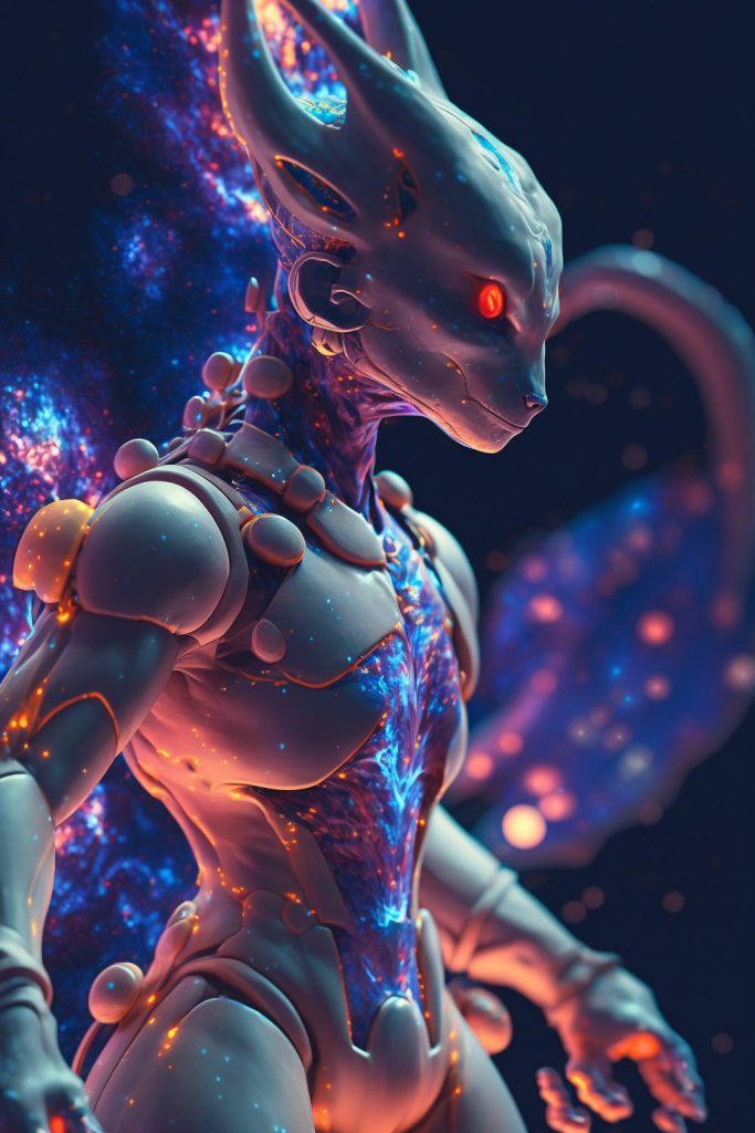 Cosmic Mewtwo with Cybernetic Eyes AI Artwork 3rd Variation