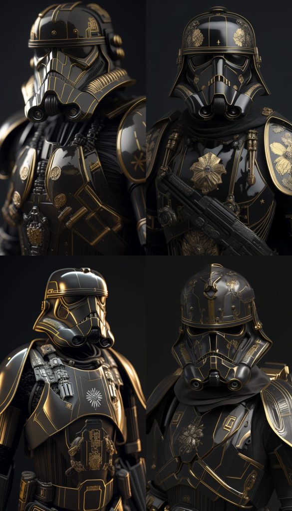 Imperial Death Trooper in Kintsugi Armor AI art variations x4