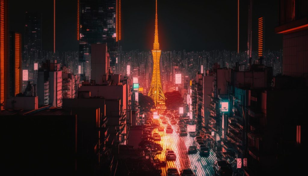 Tokyo Tower Japan in Cyberpunk Style AI Artwork