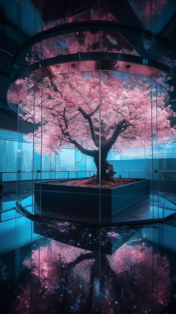 A Pink Cherry Blossom Tree in Tokyo City AI Art 2