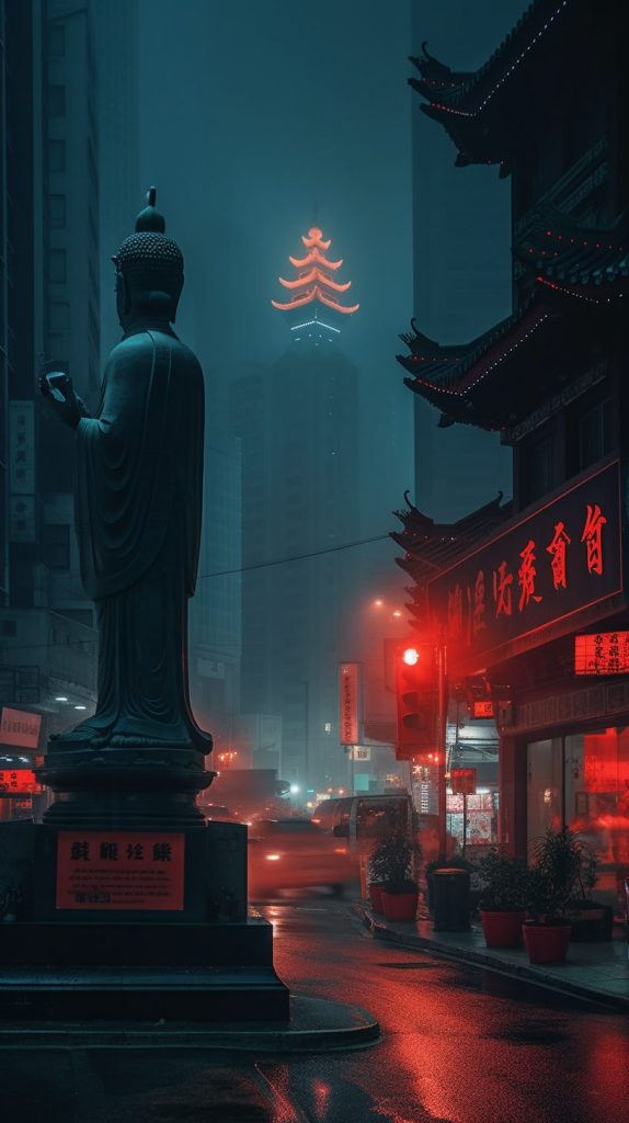 Chinatown and Statues AI Artwork 2