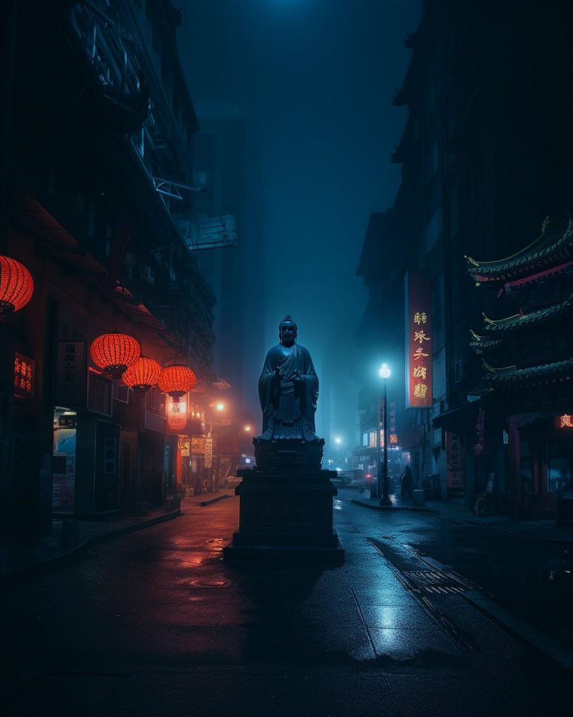 Chinatown and Statues AI Artwork 3