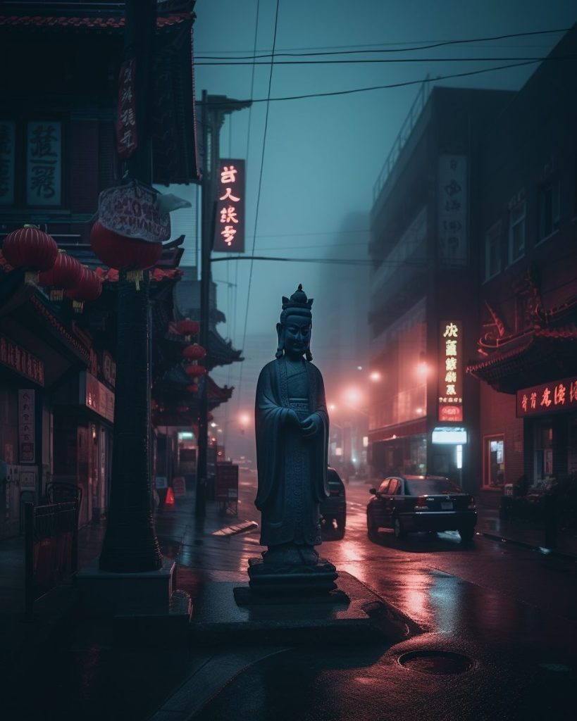 Chinatown and Statues AI Artwork 4