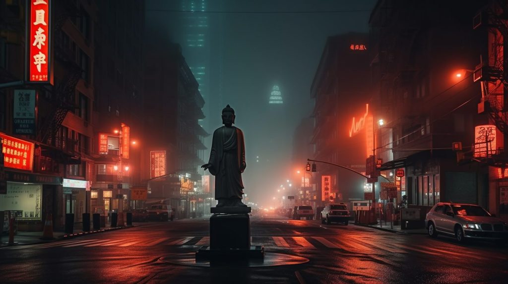 Chinatown and Statues AI Artwork 5