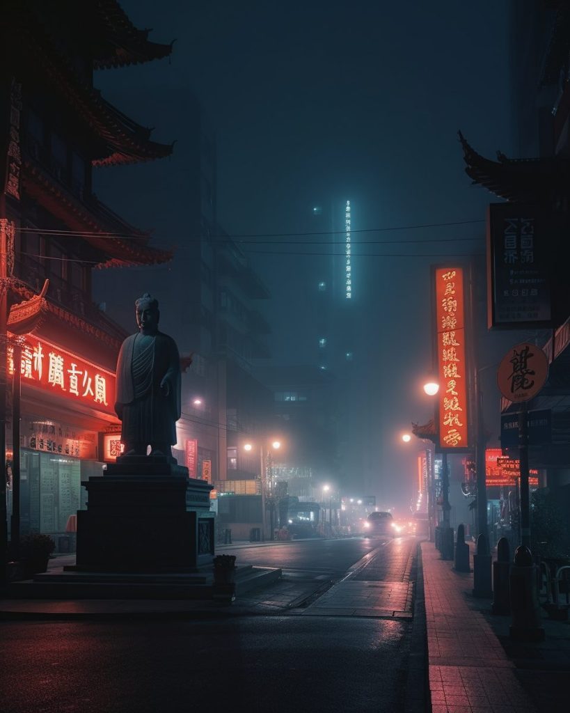 Chinatown and Statues AI Artwork 6