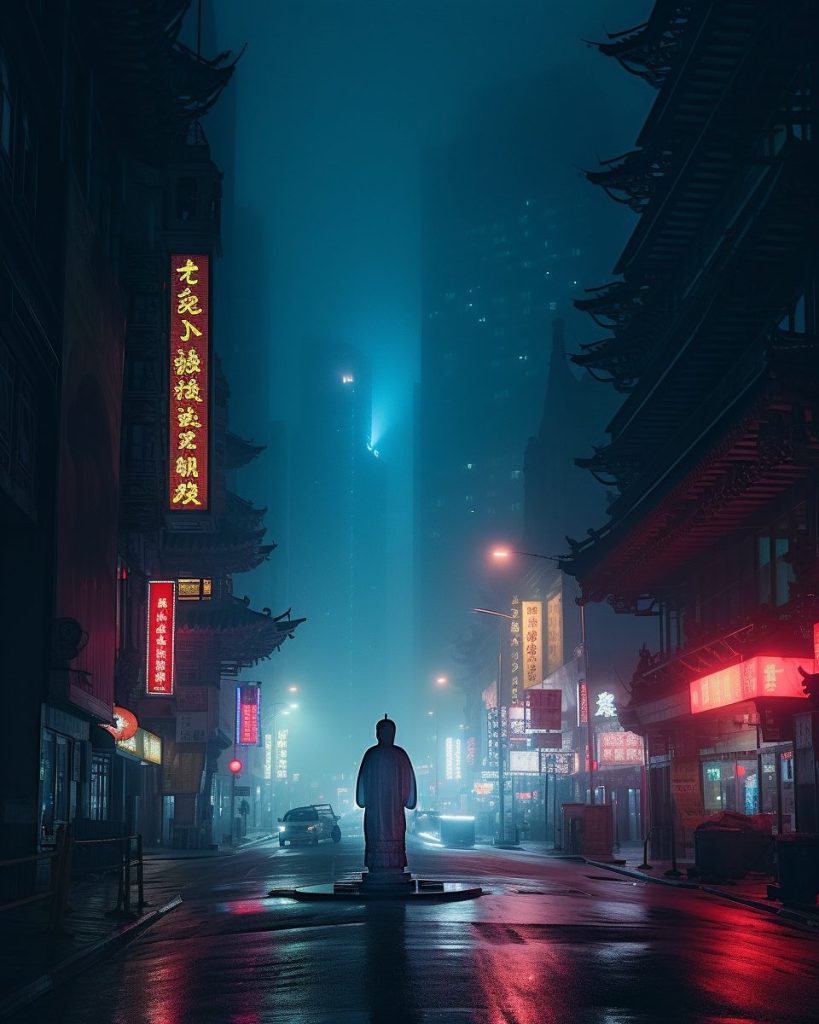 Chinatown and Statues AI Artwork 7