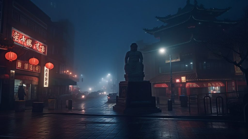 Chinatown and Statues AI Artwork 8