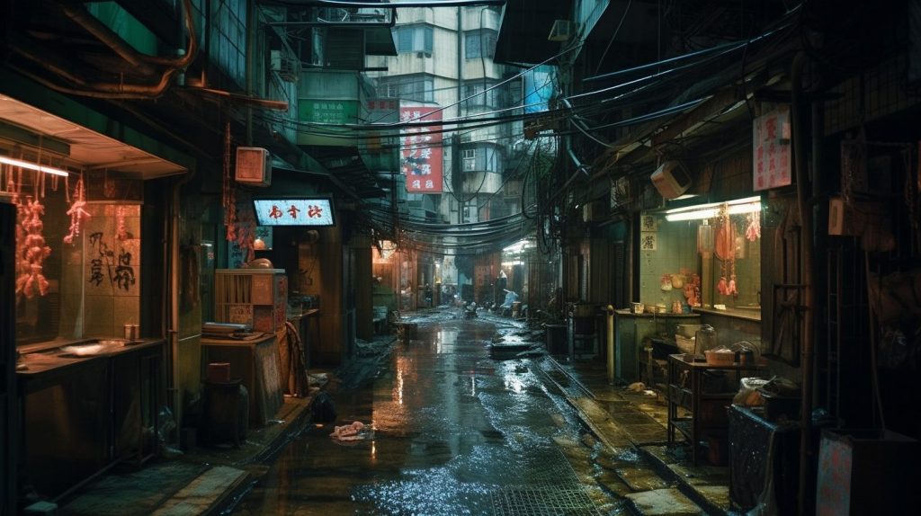 City of Darkness inspired by Kowloon Walled City AI Artwork Butcher Shop 2