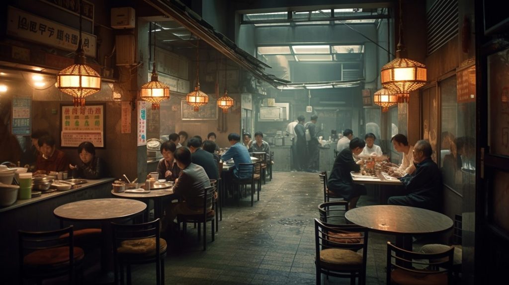 City of Darkness inspired by Kowloon Walled City AI Artwork Dim Sum Restaurant