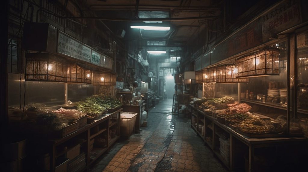 City of Darkness inspired by Kowloon Walled City AI Artwork Wet Market