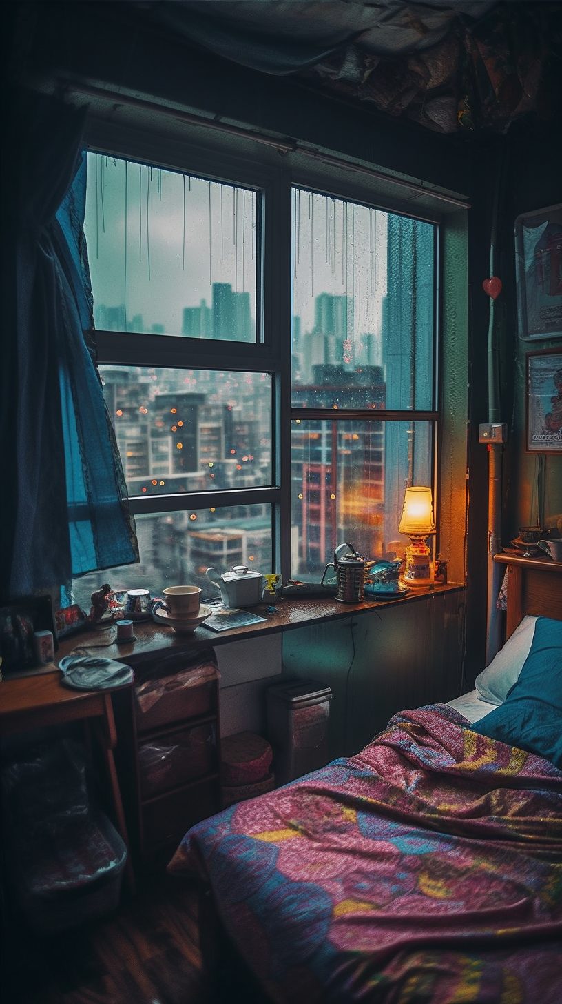 Cyberpunk Bedroom with a View AI Art 6