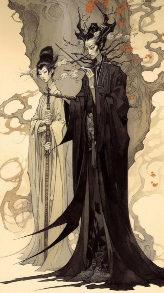 Swordsman Couple in Contemporary Japanese Art Style AI Artwork 5