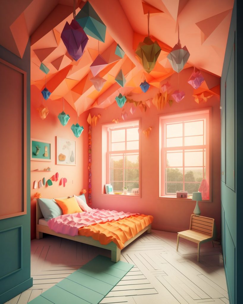 Origami Bedroom AI Artwork 3
