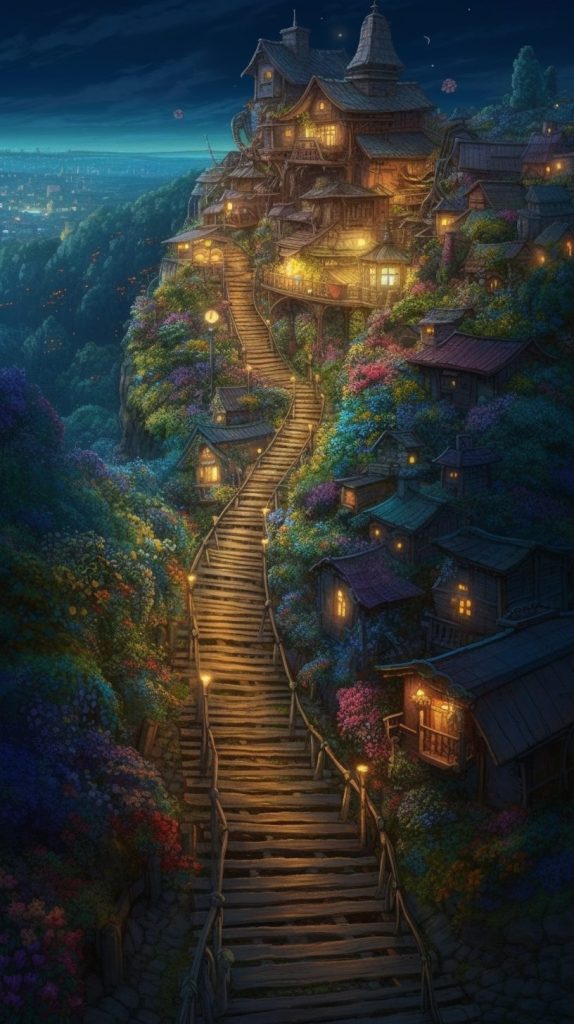 Village on a Mountain AI Artwork 3