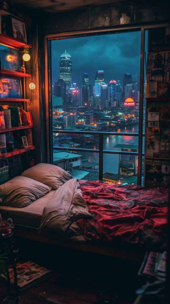 Cyberpunk Bedroom with a View 2 AI Artwork 3