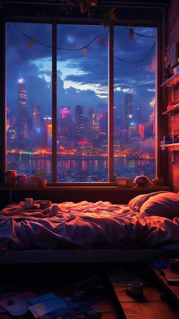 Cyberpunk Bedroom with a View 2 AI Artwork 4