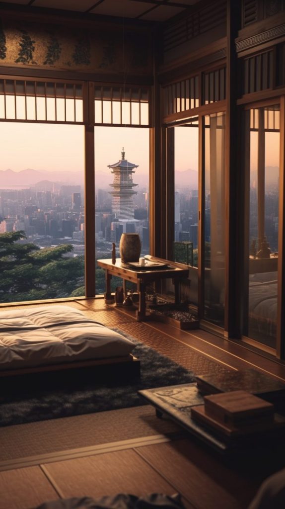 Traditional Japanese Bedroom with a View AI Artwork 10