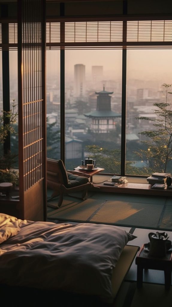 Traditional Japanese Bedroom with a View AI Artwork 2