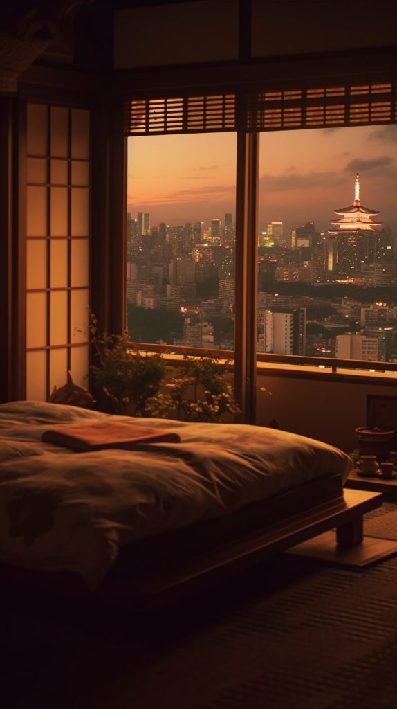 Traditional Japanese Bedroom with a View AI Artwork 5