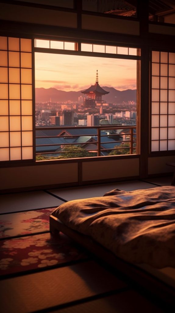 Traditional Japanese Bedroom with a View AI Artwork 6