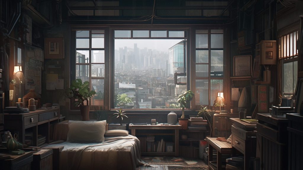 Traditional Japanese Bedroom with a View AI Artwork 7