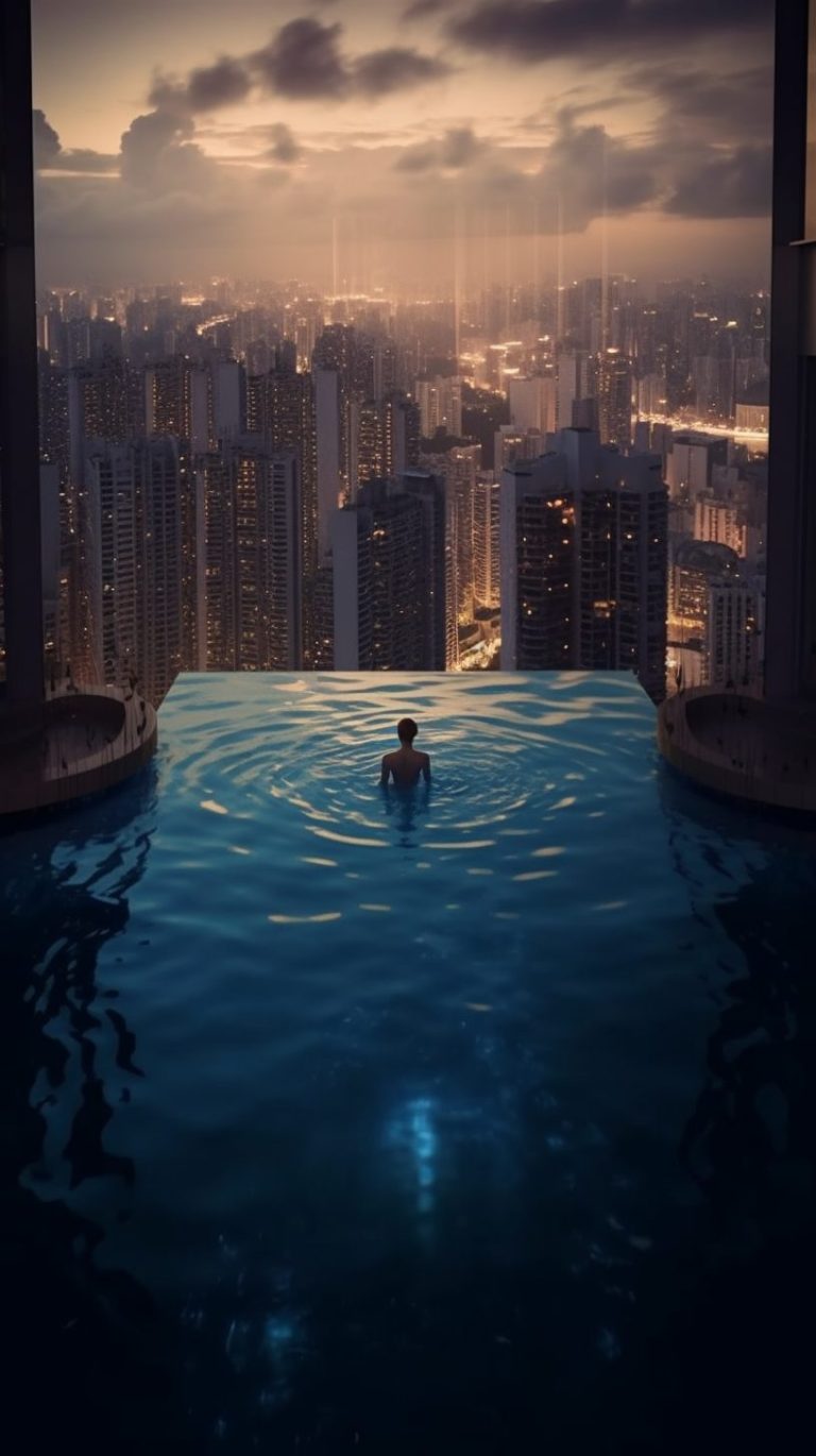 A Rooftop Infinity Pool with a View of the City