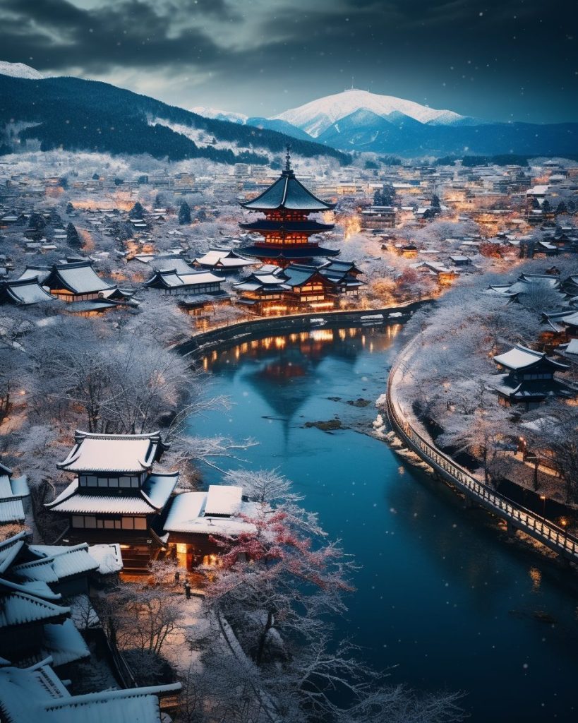 A Snow Covered Kyoto Town AI Artwork 20