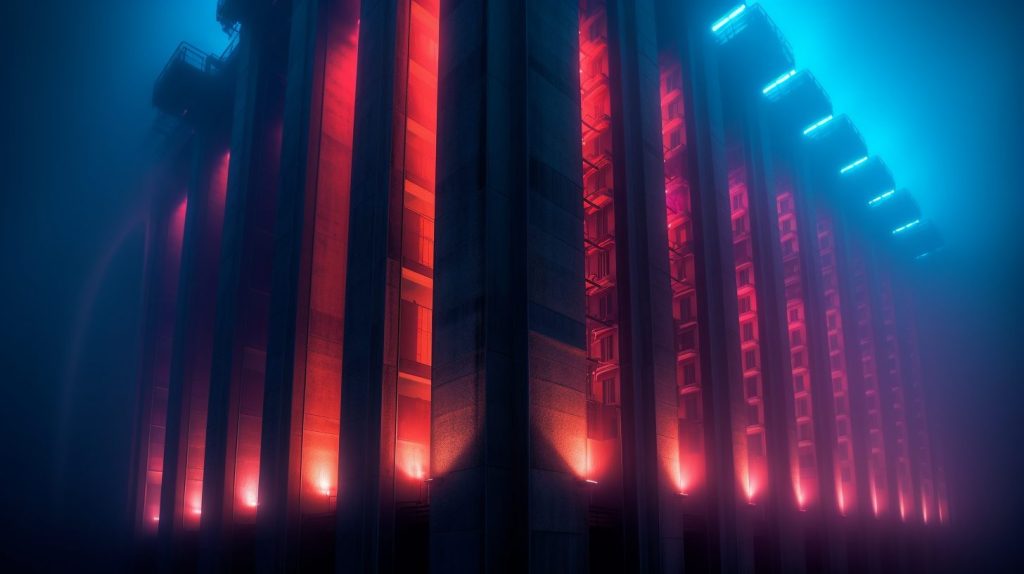 Brutalist Neon Buildings AI Artwork 10