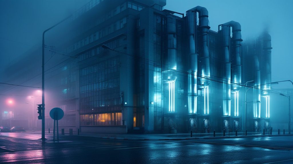 Brutalist Neon Buildings AI Artwork 6