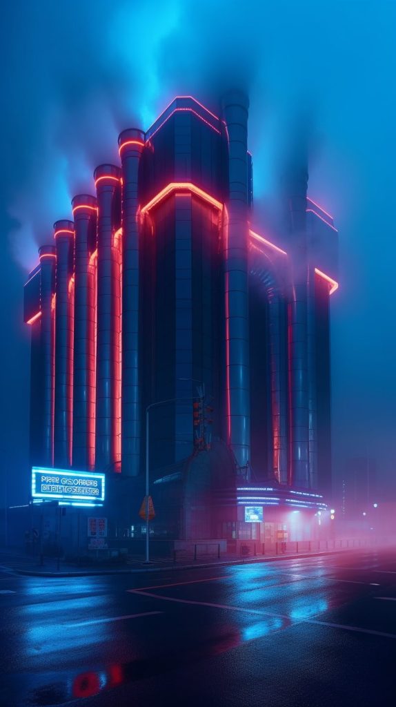 Brutalist Neon Buildings AI Artwork 7