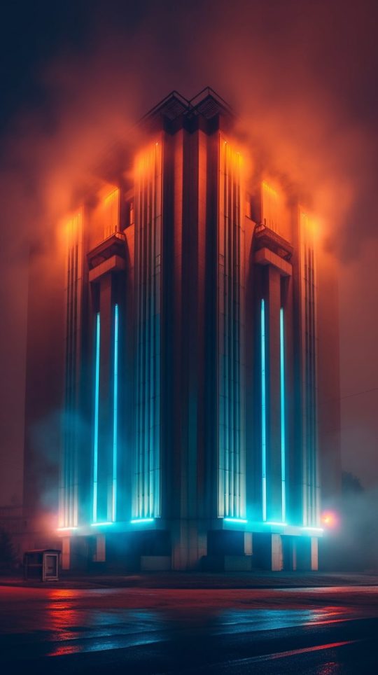 Brutalist Neon Buildings AI Artwork