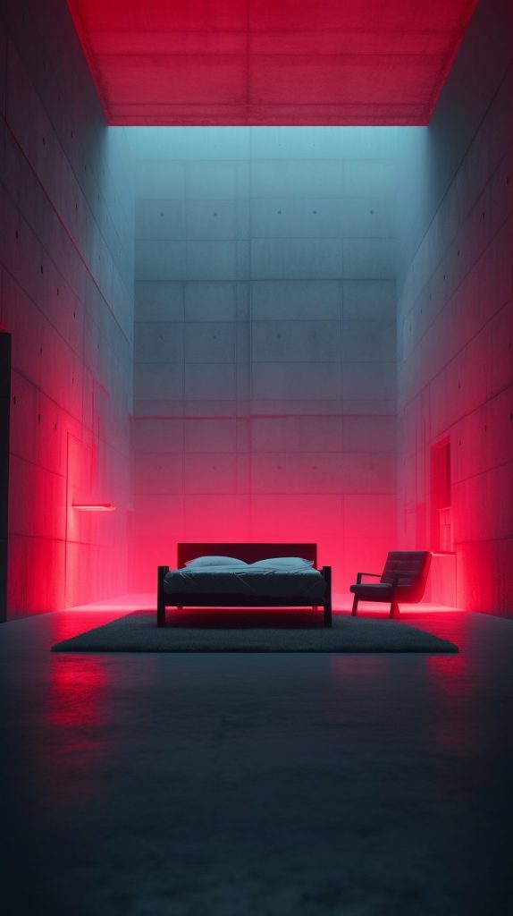 Brutalist and Minimalist Home Interior with Red Lighting AI Artwork 13