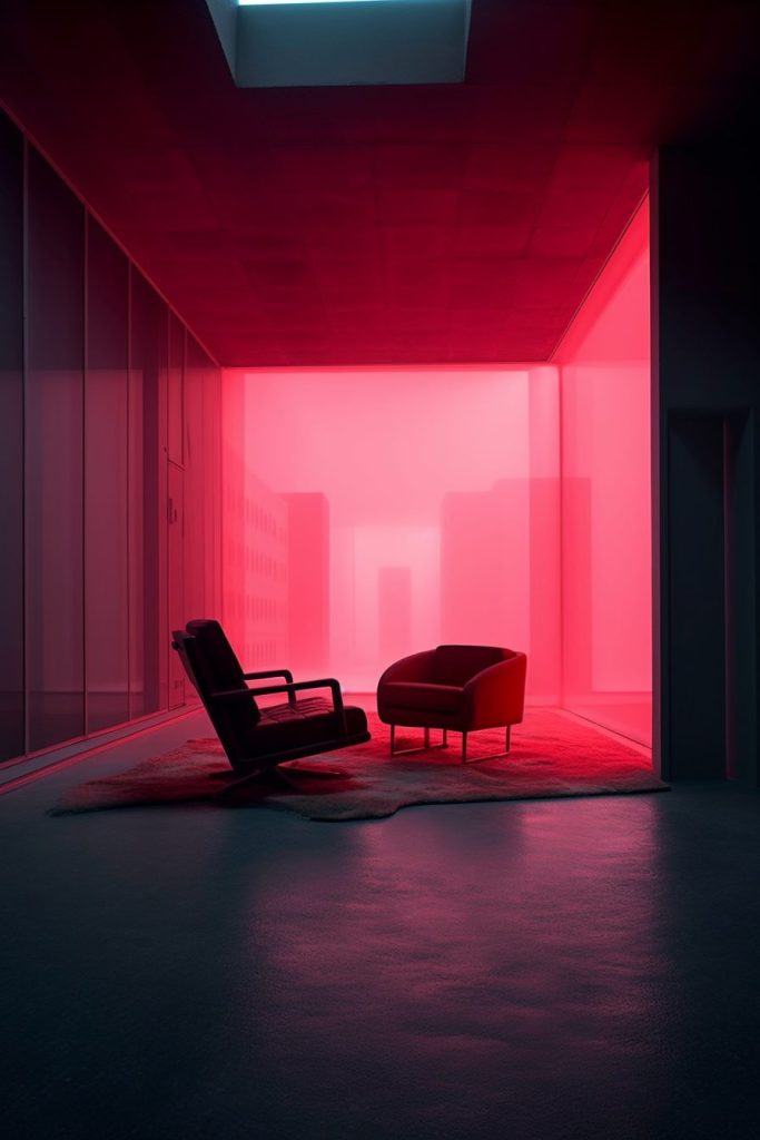 Brutalist and Minimalist Home Interior with Red Lighting AI Artwork 18