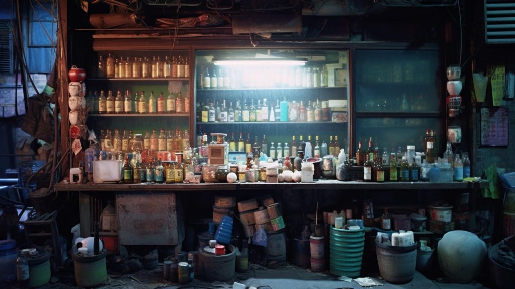Drinks and Medicine Stalls of Kowloon Walled City AI Artwork 11
