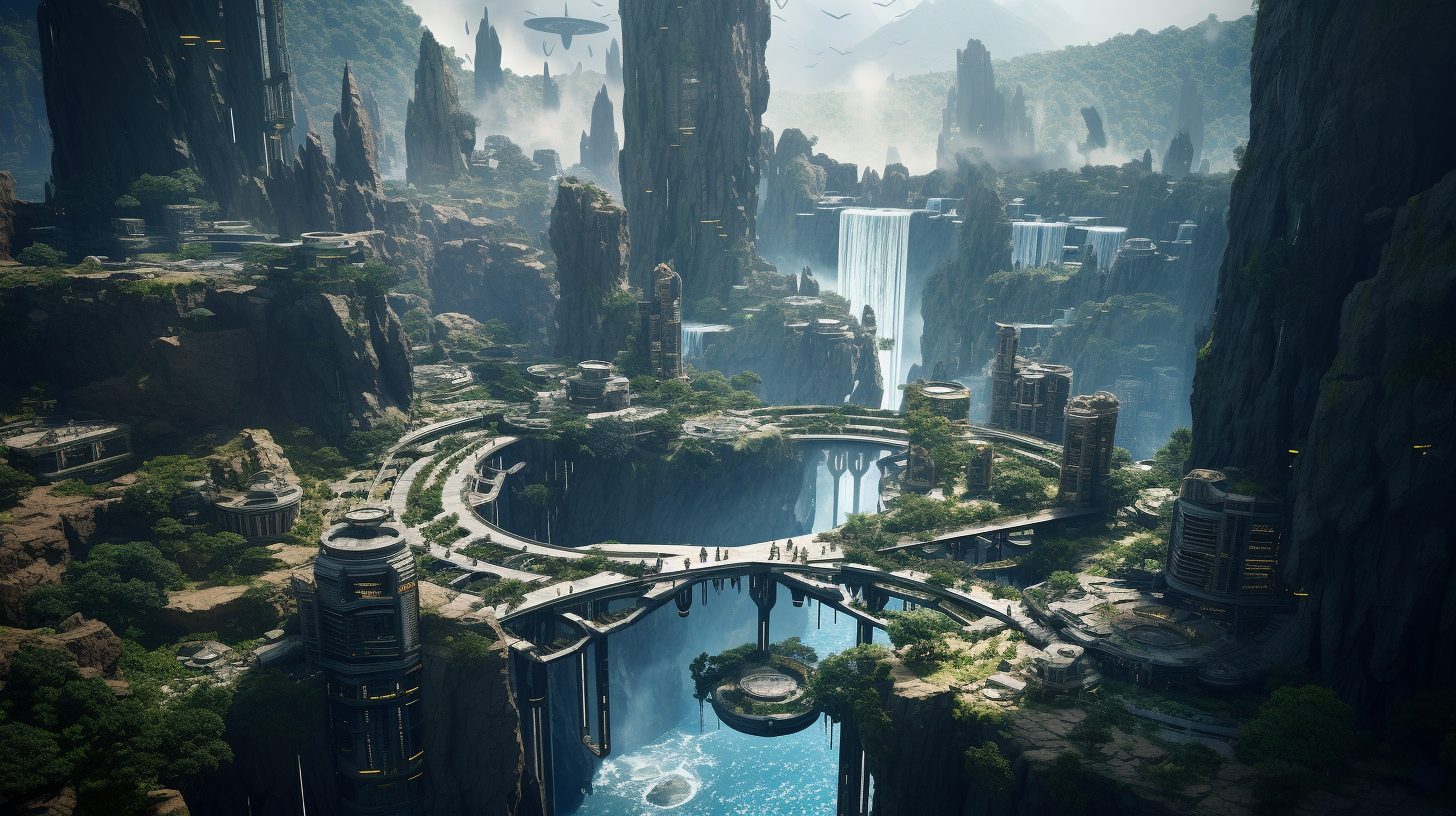 Futuristic City Built on Waterfalls