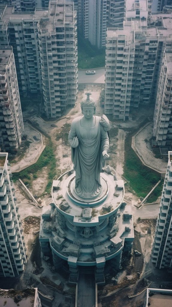 High-rise Apartment Buildings and Statues AI Artwork 11