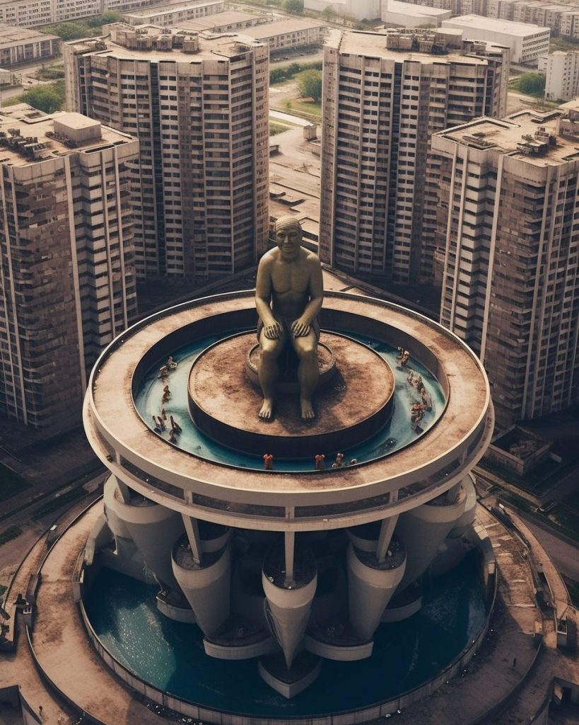 High-rise Apartment Buildings and Statues AI Artwork 14