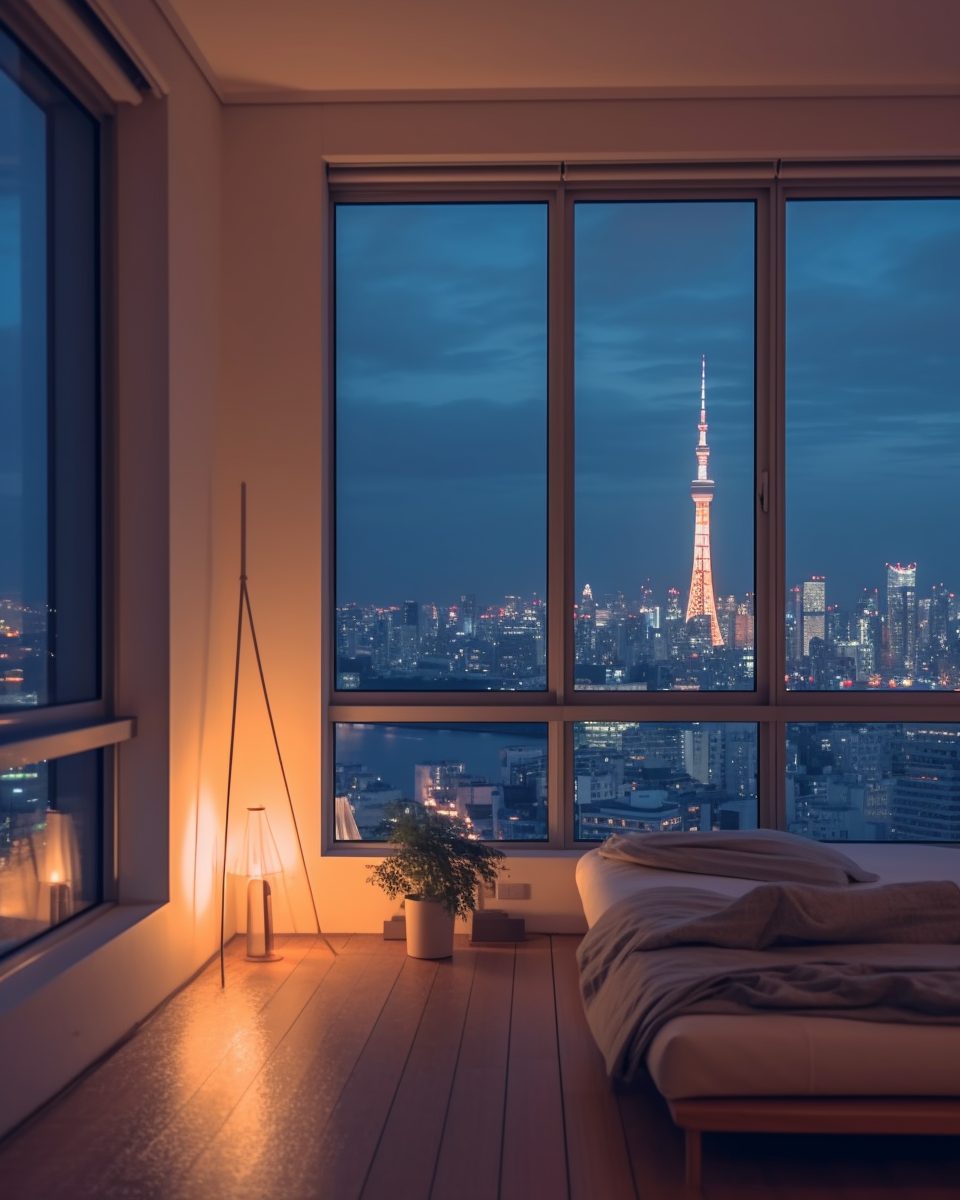View of Minimalistic Apartment with a View of Tokyo Tower