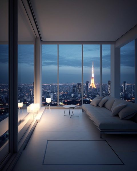 Image showcasing Minimalistic Apartment with a View of Tokyo Tower