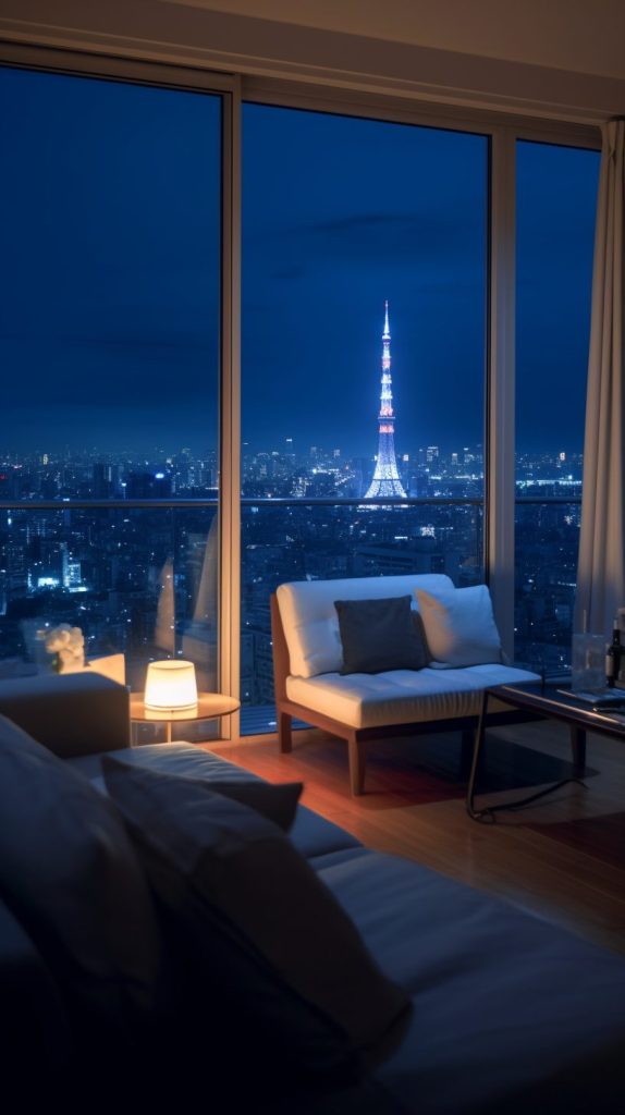 Minimalistic Apartment with a View of Tokyo Tower AI Artwork 24