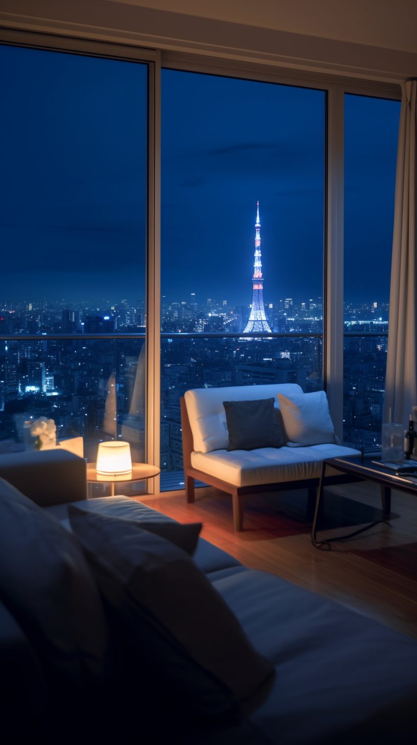 Image showcasing Minimalistic Apartment with a View of Tokyo Tower