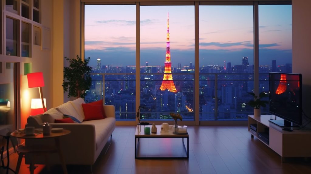 Minimalistic Apartment with a View of Tokyo Tower AI Artwork 7