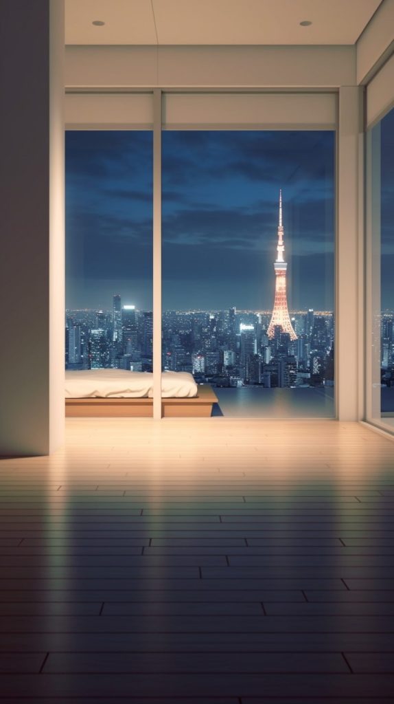 Minimalistic Apartment with a View of Tokyo Tower AI Artwork 8