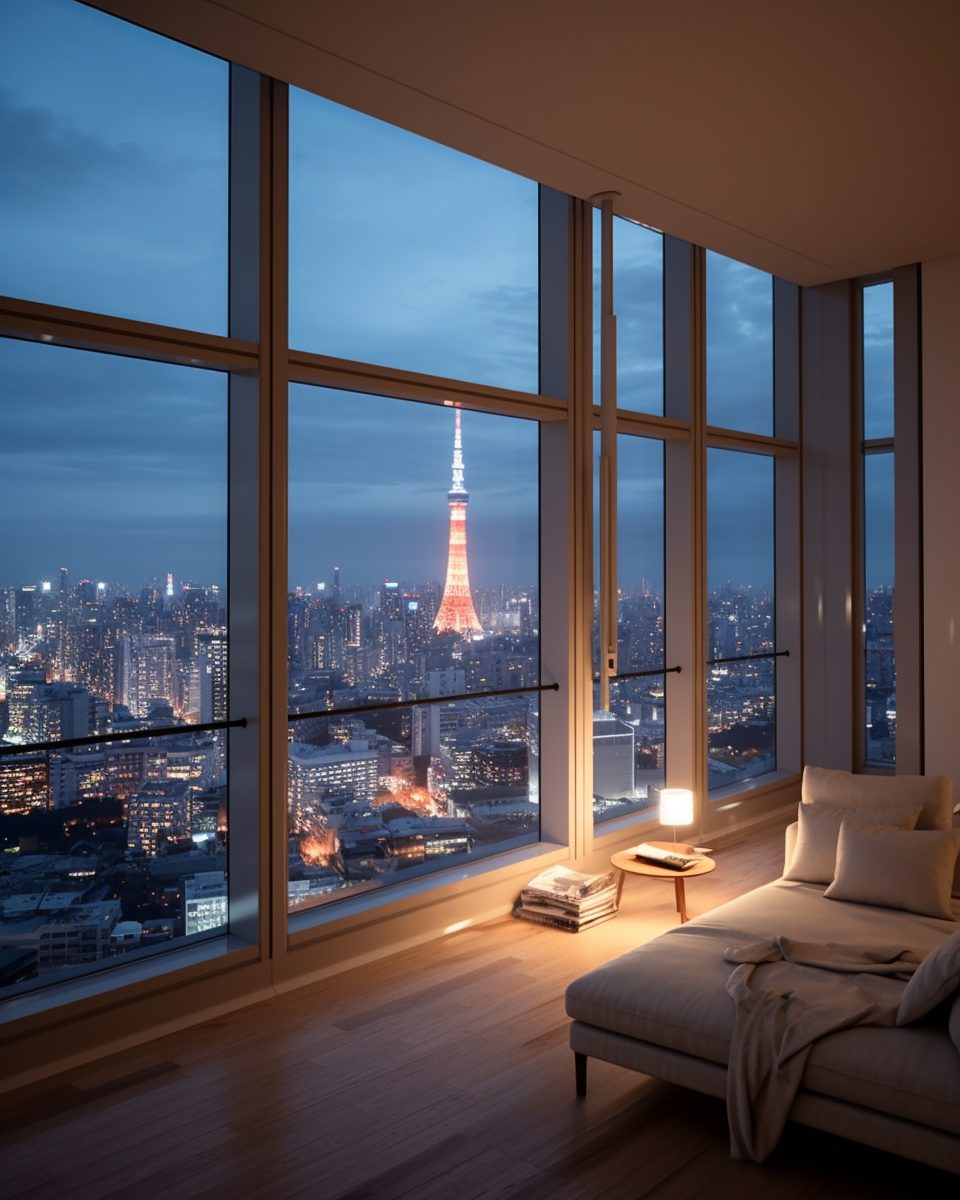 Minimalistic Apartment with a View of Tokyo Tower - Minimalist Apartment Living With A View