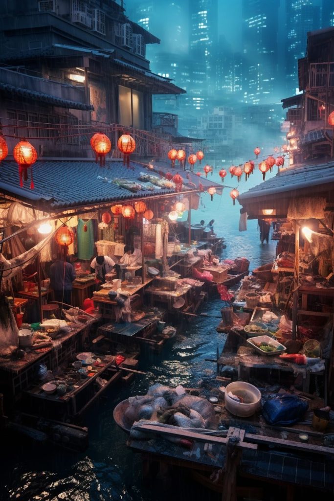 A Busy Fish Market AI Artwork 11