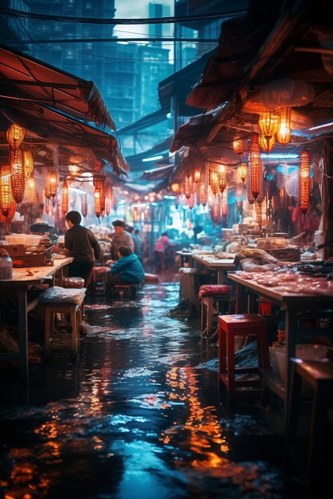 A Busy Fish Market AI Artwork 13