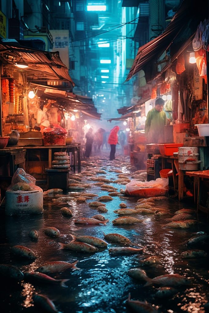 A Busy Fish Market AI Artwork 17