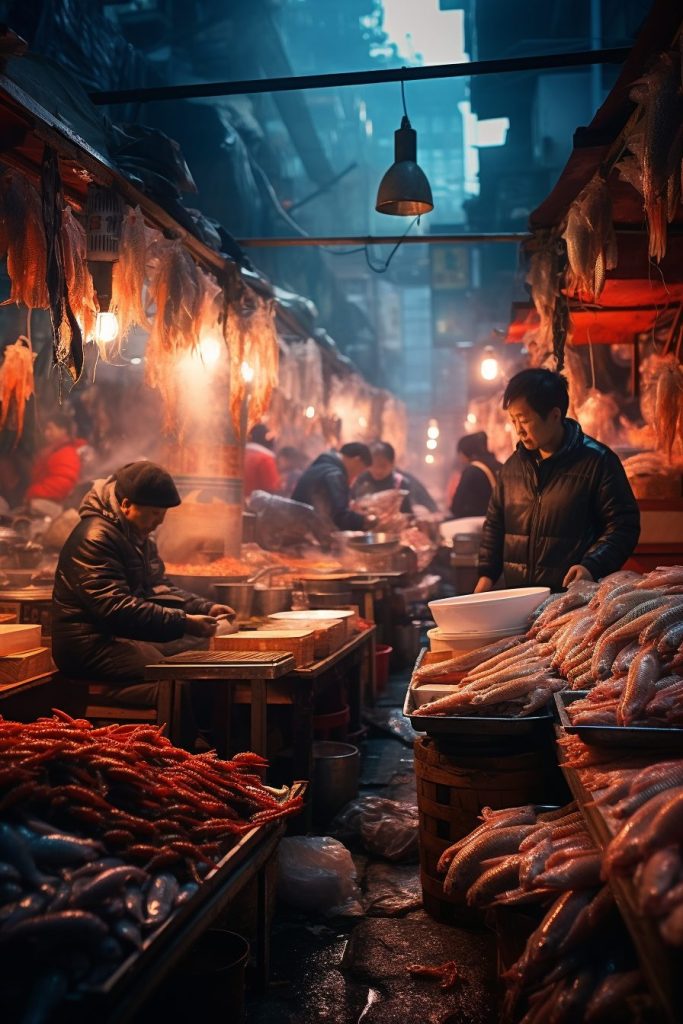 A Busy Fish Market AI Artwork 2